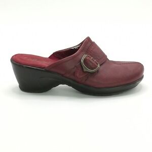 Cabela's Shoes Womens Mule Clogs Red Leather Slip On Heeled Buckle 10